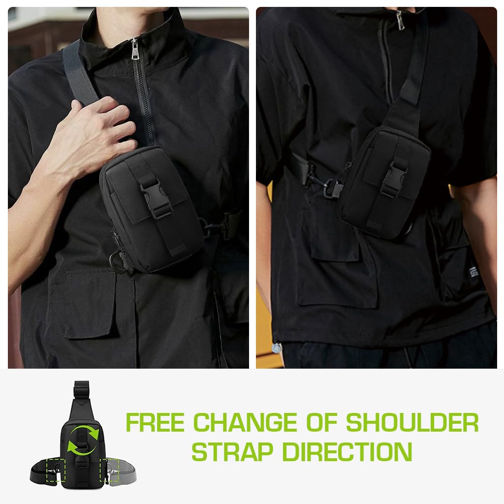 GUSTAVE Small Sling Bag for Travel and Hiking with Multi Layered Pockets and Waterproof Nylon | Black Crossbody for Men