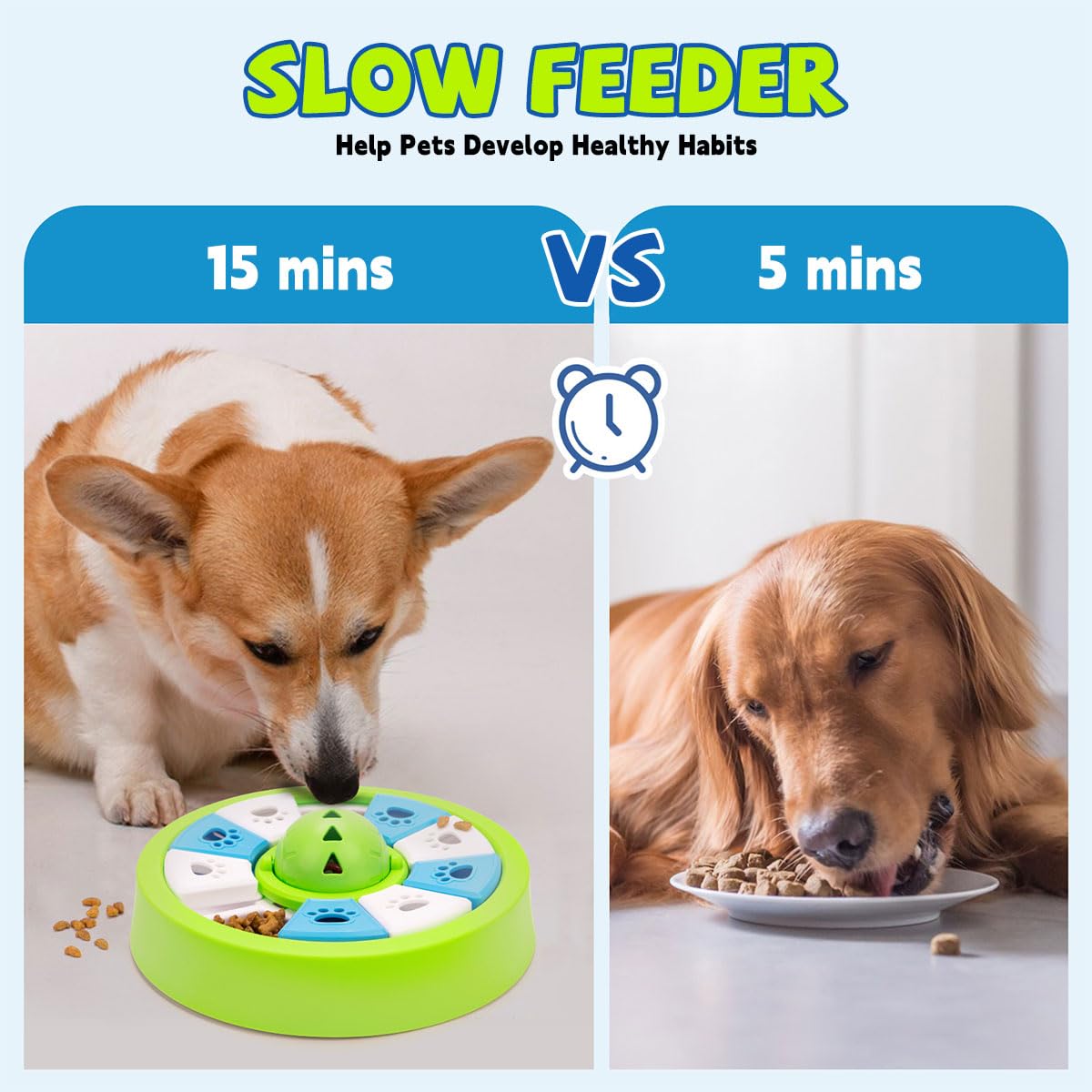 Qpets Slow Feeder Dog Bowl with 10 Grids and 360° Rotatable Lid | Rattling Ball Toy for All Breeds