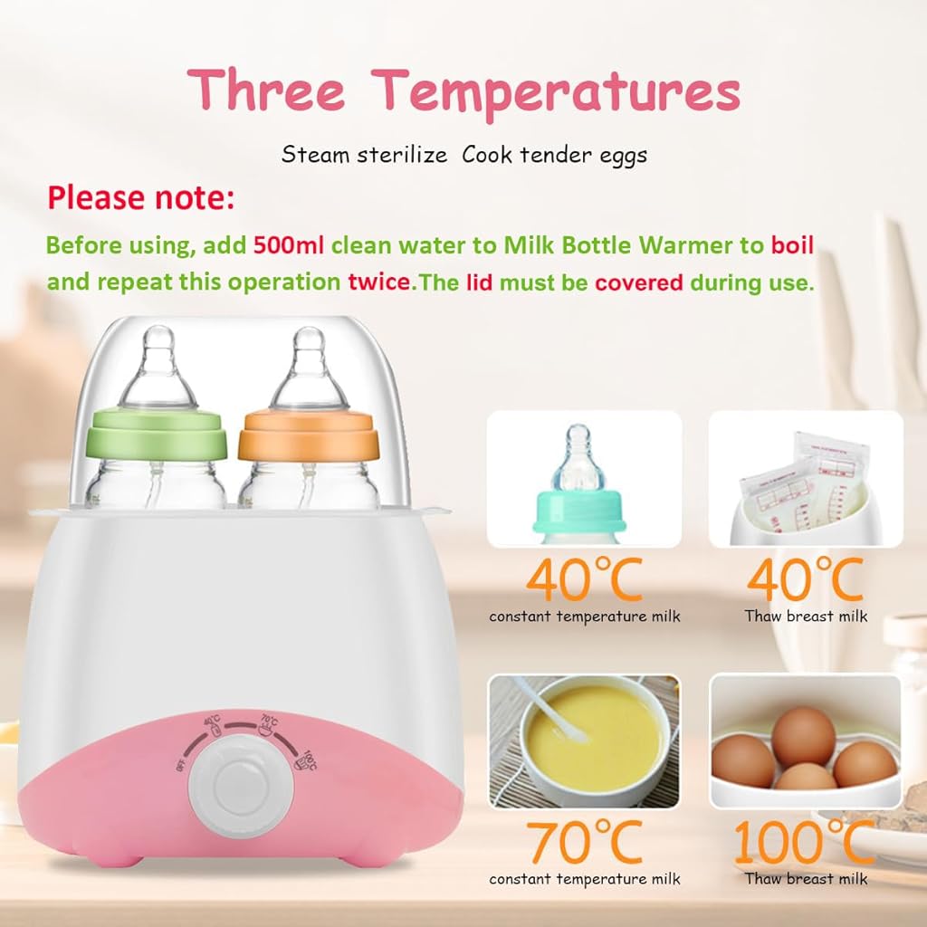 [Second-hand]Supvox@ Bottle Warmer for Babies Milk Electric 6 in 1 Sterilizer for Feeding Bottles with 8-15 Mins Fast Warming, 24H Keep Warm Food Heating Timer Adjustable Temp Baby Bottle Sterilizer Machine(Pink)