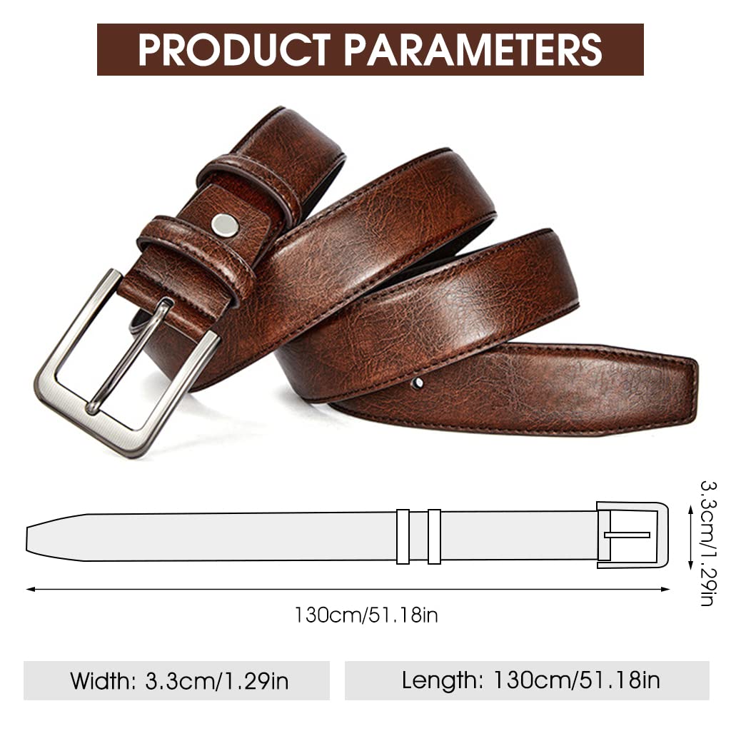 GUSTAVE® Classic Leather Belt for Men, Slim Fashion Texture Leather Mens Belt with Single Prong Buckle Waist Belt for Work Business and Casual (Brown)