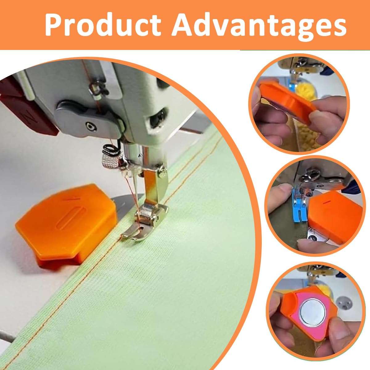 HASTHIP Magnetic Seam Guide for Sewing Machine with Polygonal Magnetic Gauge | Orange Sewing Tool for Quilting Precision