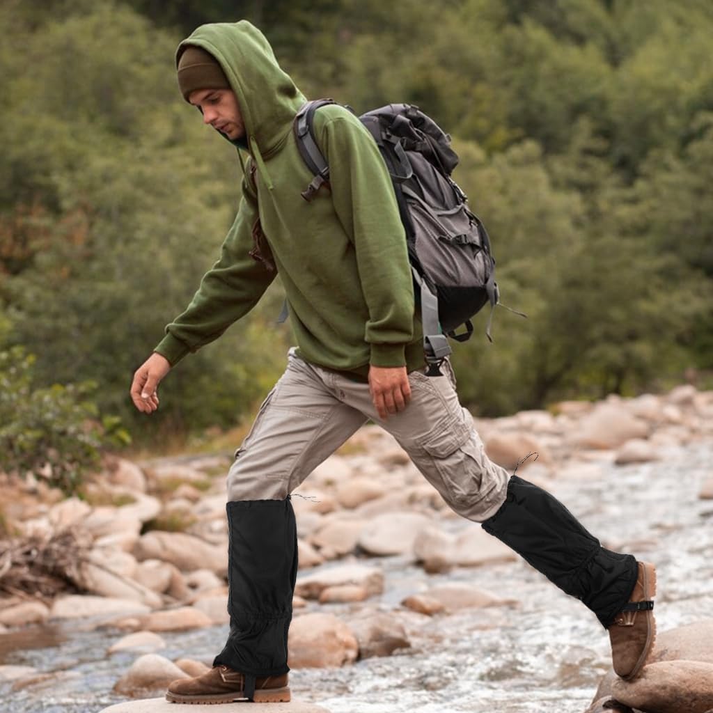 GUSTAVE Gaiters for Hiking and Climbing featuring Secure Fasten Belt and Waterproof Polyester | Adjustable Knee Length Protection for Adults