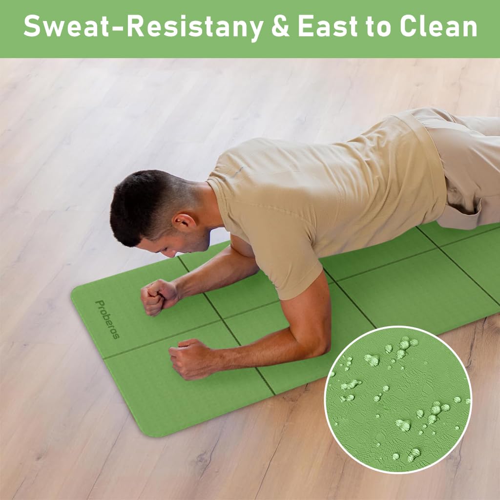 Proberos Yoga Mat for Home Workout and Travel featuring Foldable Design 72x24 in | TPE Anti-slip 5mm Thick Green 2 PCS