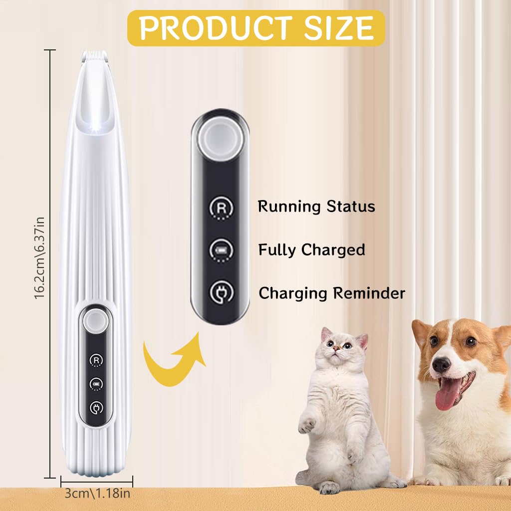 Qpets® Dog Hair Trimmer, Electric Dog Paws Hair Trimmer with LED Pet Grooming Trimmer for Hair Around Paws, Buttocks, Wounds for Dog, Cat, Small Medium Pet