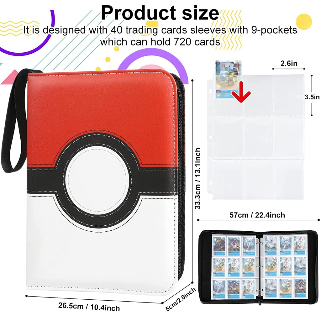 PATPAT Poke-mon Binder, Big Size Cards Collector Album for 720 Poke-mon Cards Cartoon Prints Zipper Bag Trading Card Binder Poke-mon Cards Collection Bag Game Cards Case Gift for Kids Boys Girls