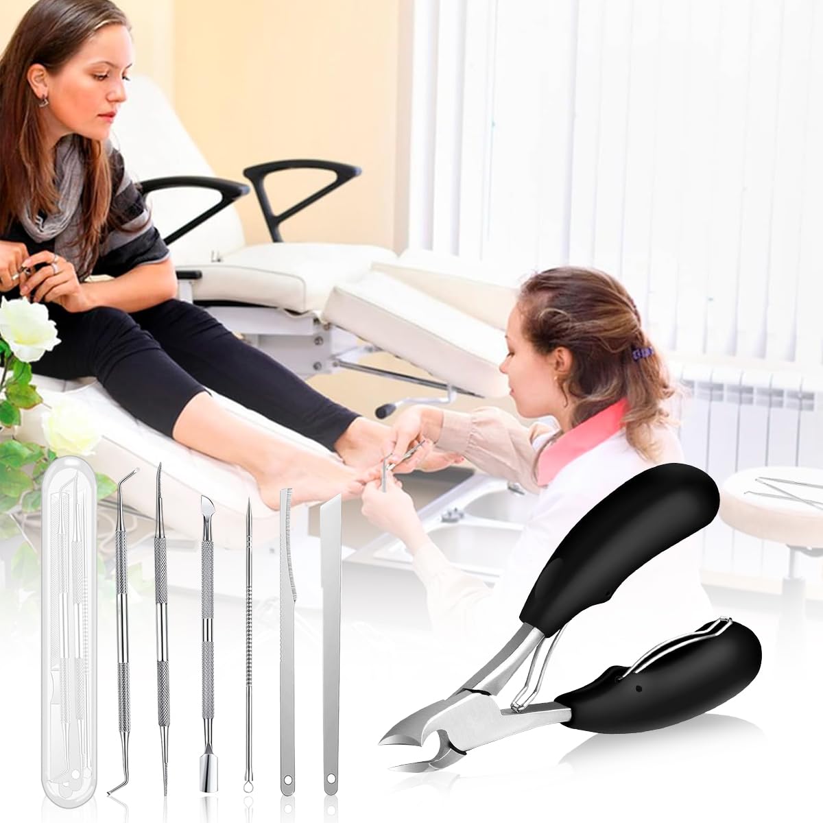 MAYCREATE Nail Clipper Pedicure Kit for Thick Nails with Spring Loaded Clipper and 10pcs Stainless Steel Tools | Travel Storage Case