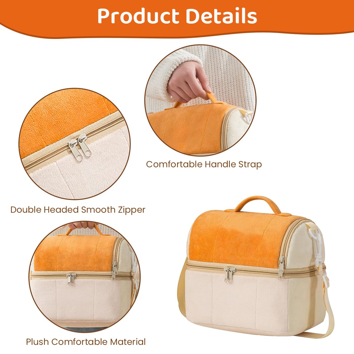 HASTHIP® Large Lunch Bag Double Layer Thermal Insulation Lunch Bag Fashion Plush Bento Box Bag with Handle and Removable Shoulder Strap School Office Travel Camping Lunch Bag Bento Box Bag, 23x15x20cm