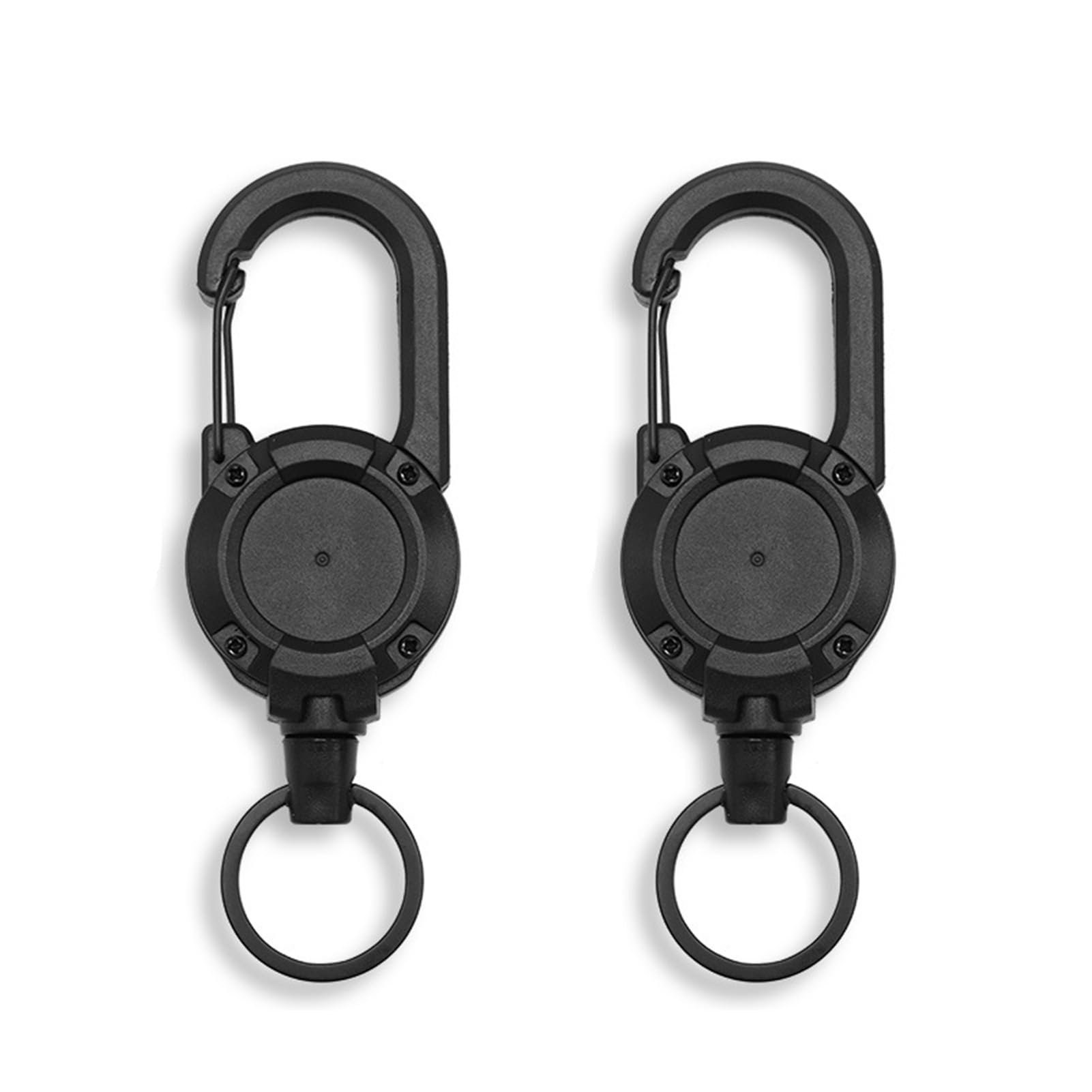 HASTHIP® 2Pcs Heavy Duty Lanyard Badge Reel with 23.6'' Steel Cord, Retractable Keyring for Outdoor - Black
