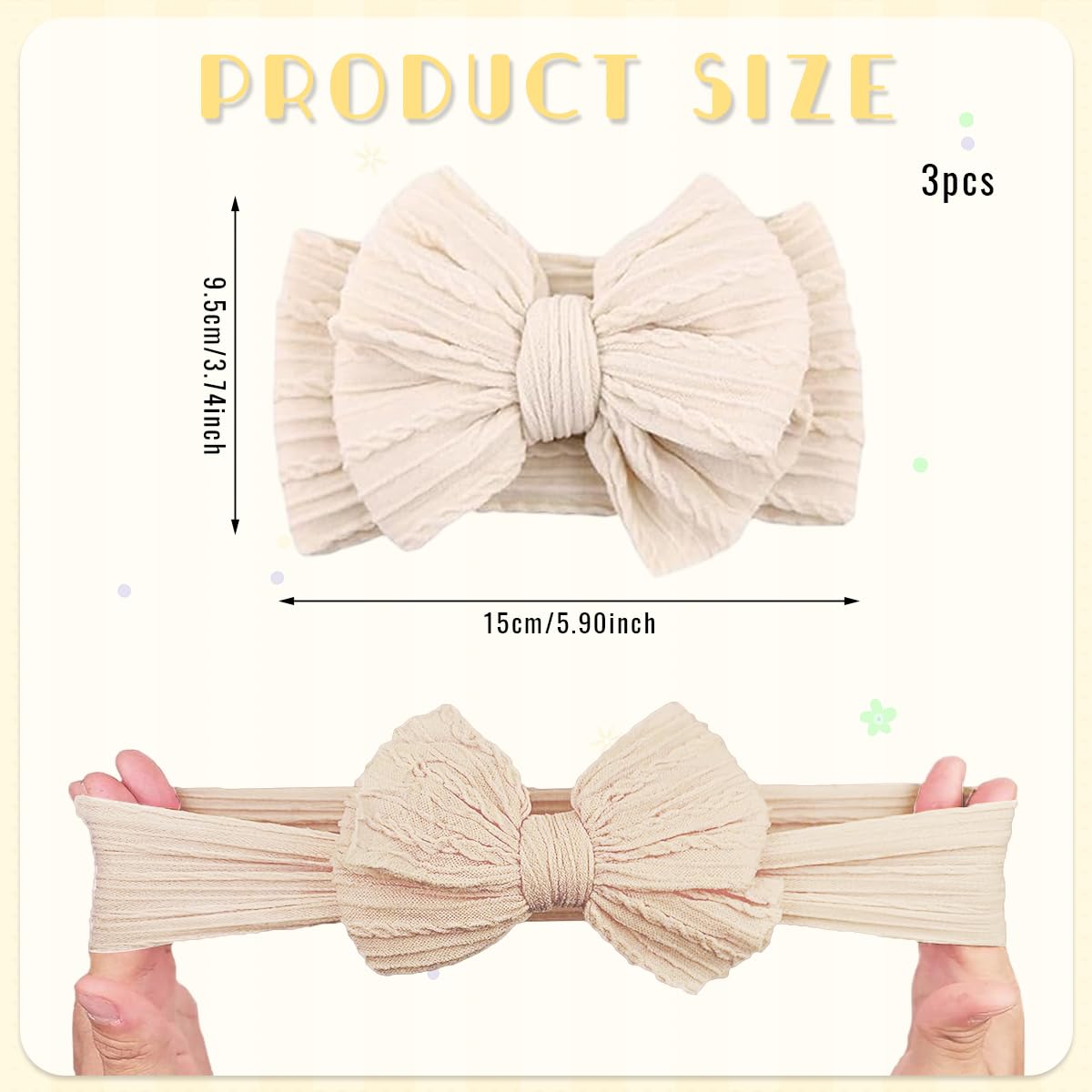 SNOWIE SOFT Hair Bands for Baby Girls featuring 3Pcs Nylon Knotted Bow Set in 3 Colors