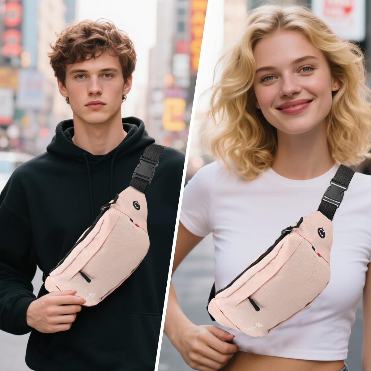 GUSTAVE Waist Bag for Man with Dual Layer Zippered Storage and Lightweight Polyester | Pink Crossbody for Running and Travel