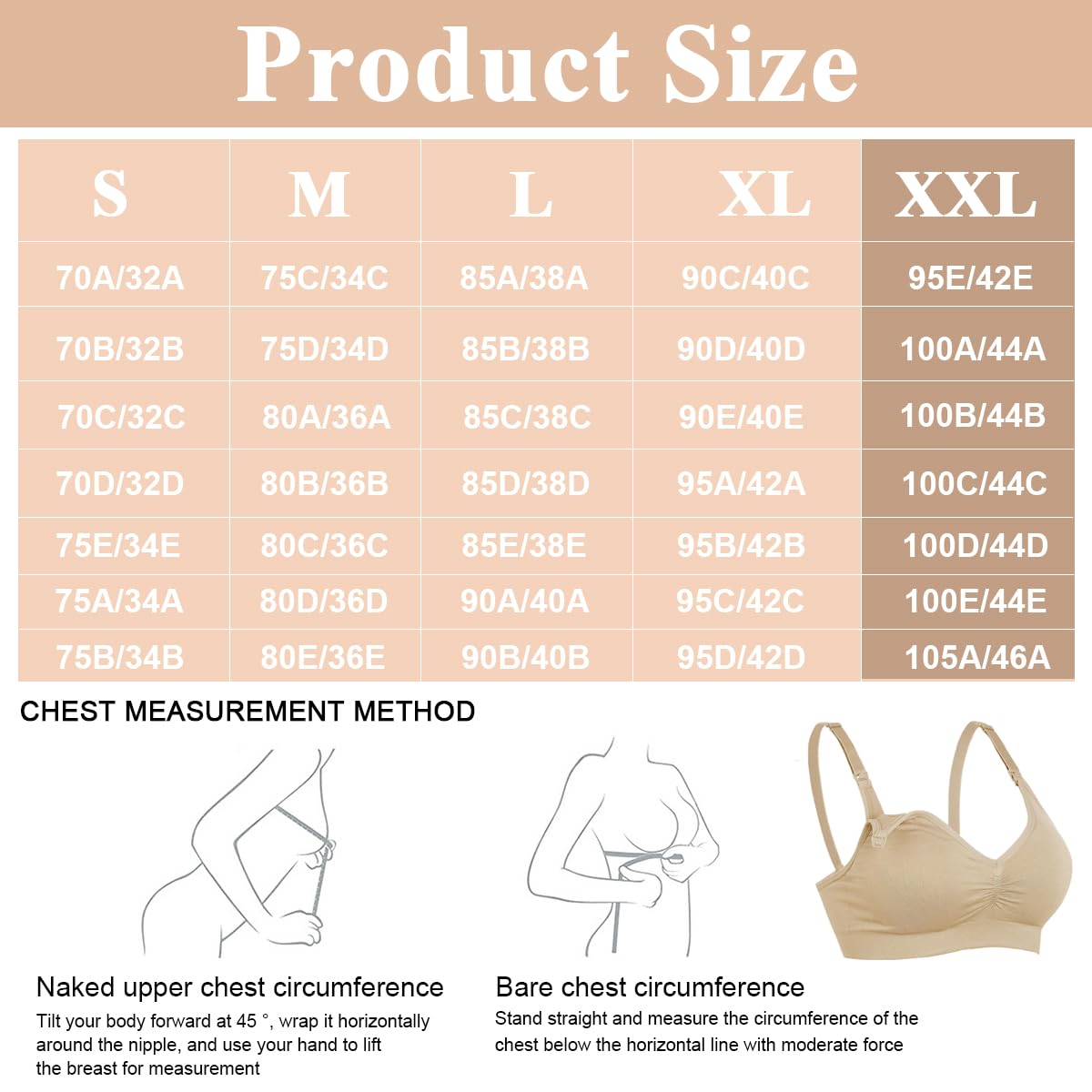 PALAY® Breastfeeding Bra Nursing Bra for New Moms Easy Release Clasp Design Breathable Nylon Nursing Bra Detachable Bra Cups Seamless Breastfeeding Bra, Beige, XXL