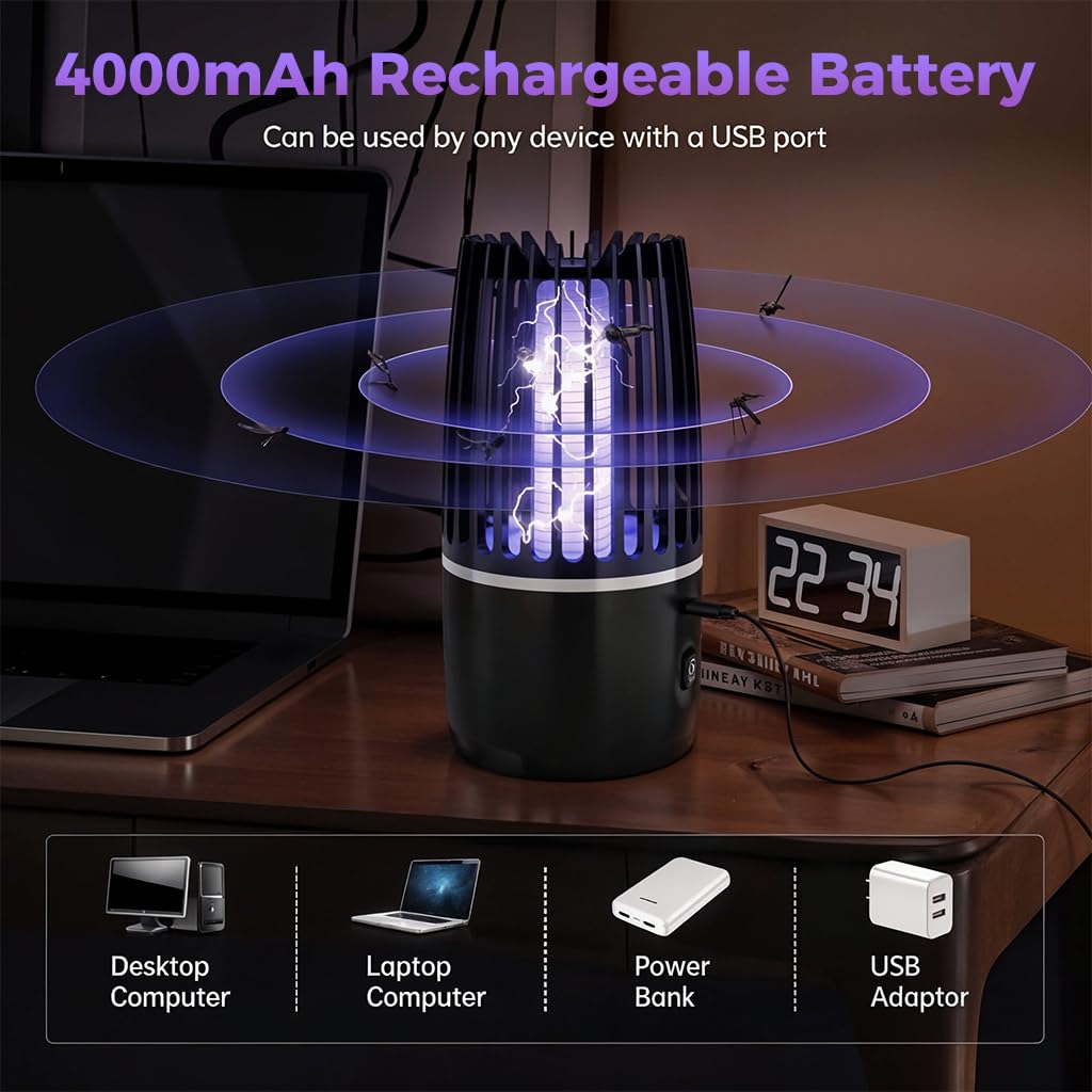 ORTIZA Electric Mosquito Killer Lamp for Home with 4000mAh USB Rechargeable Battery | Quiet UV Light Trap