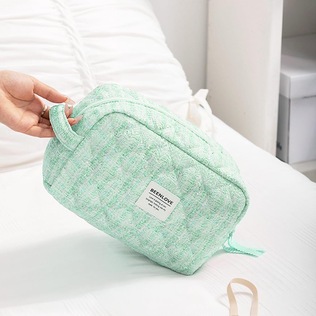 MAYCREATE Cotton Bra Organizer Bag for Travel with 3 Compartments 24x11x15 cm | Green Lingerie Storage