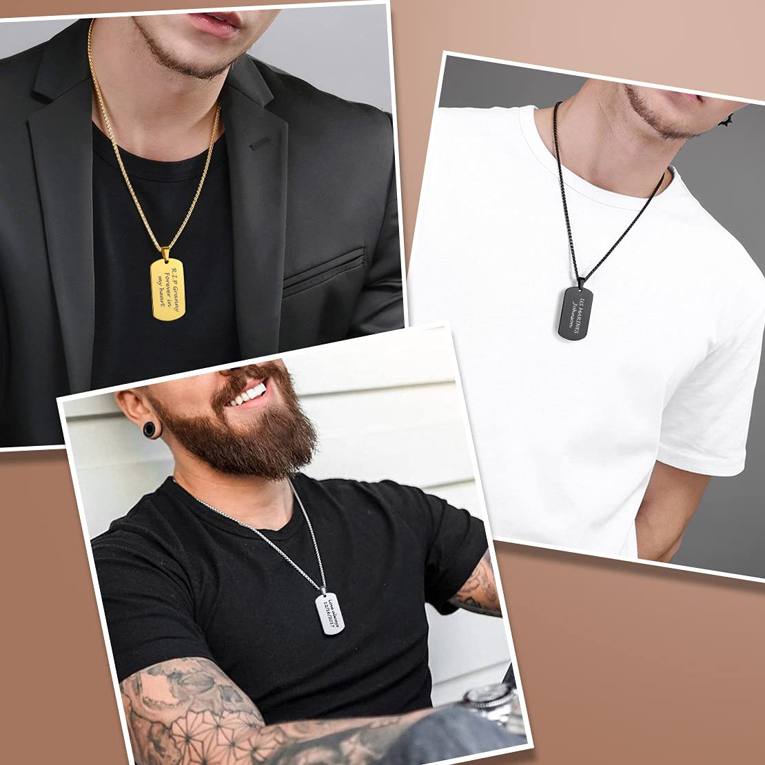 ZIBUYU Army Pendant Necklace for Men featuring 28mm x 49mm Tag in Stainless Steel | Customizable Gift