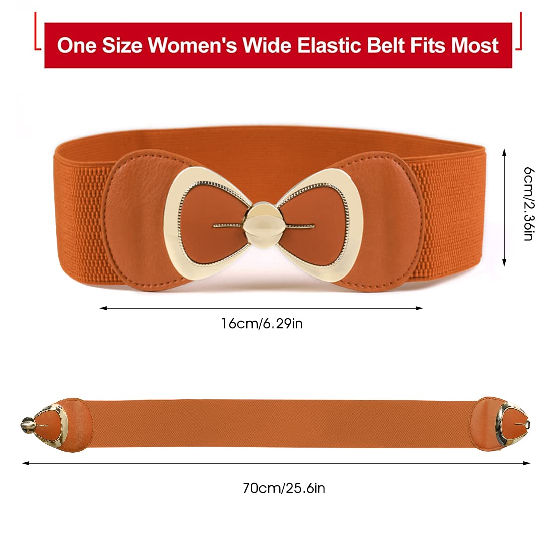 ZIBUYU® Stylish Waist Belts for Women Dresses Girls Waist Belts with Interlocking Buckle Bow Floral Belt for Women, Girls Jeans Belts Elastic Waist Belts for Girls, Women Dress Accessories - Orange