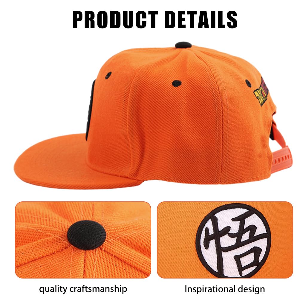 GUSTAVE® Cap for Men, Baseball Cap Hip-Hop Cap Merchandise Cap Adjustable Cap Son Goku Embroidery Orange Baseball