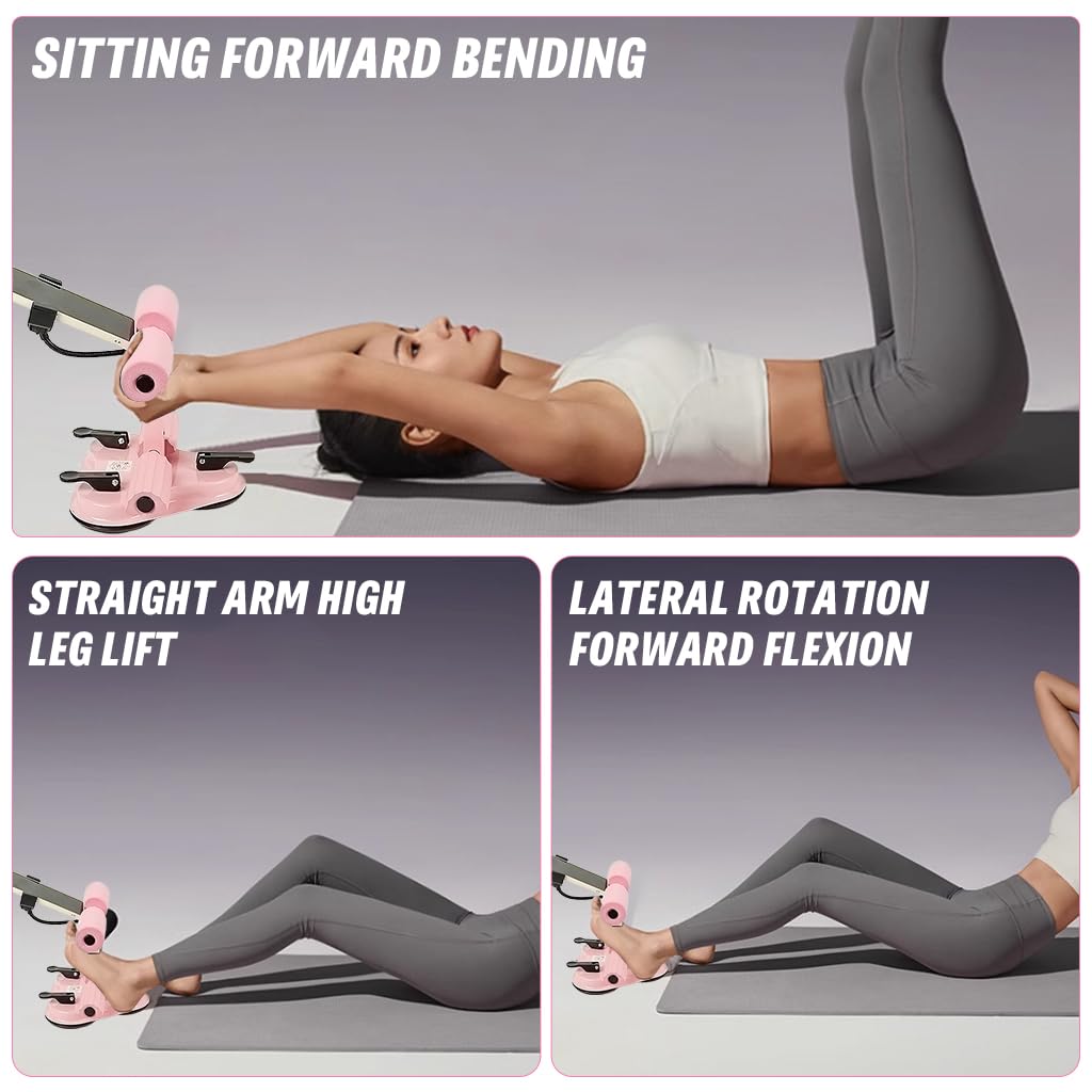 Proberos Sit Up Bar for Home Abs Workout with 3 Tube Resistance and Dual Suction Cups | Adjustable Height Pink