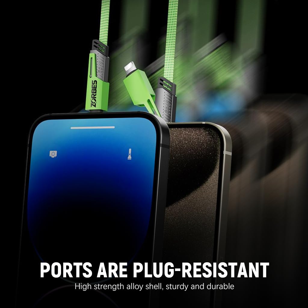 ZORBES 4 in 1 USB C Fast Charging Cable with PD 65W & 480Mbps Data Transfer | Green