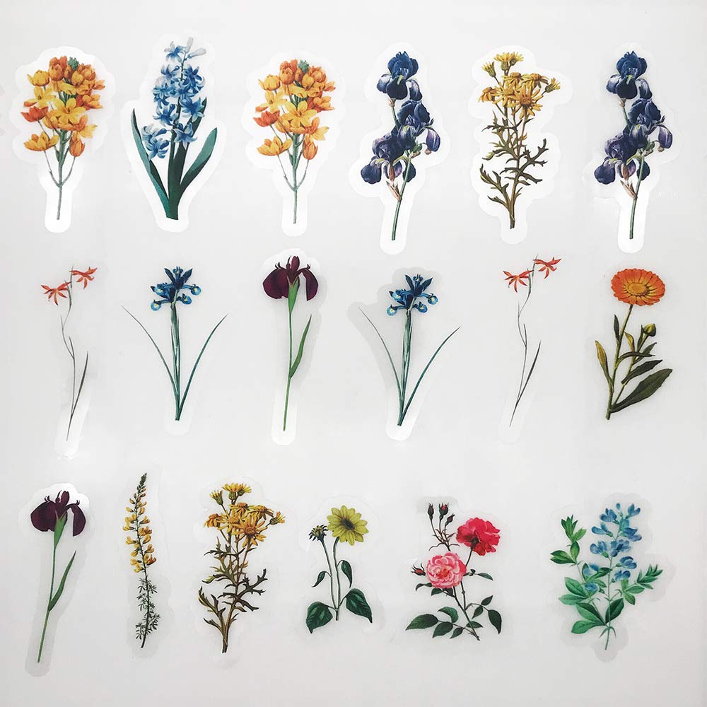 HASTHIP Vinyl Waterproof Spring Flower Plant Stickers for DIY Decoration 46 Pieces | Multicolour Set for Kids and Adults