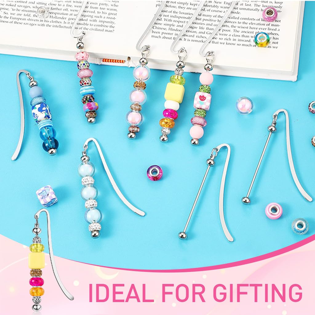 HASTHIP Beaded Bookmark Bars for DIY Craft Making featuring Openable Ring 4Pcs 3in Silver