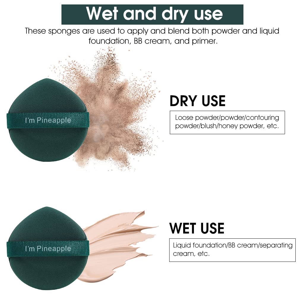MAYCREATE Makeup Puffs Set for Liquid Foundation and Powder featuring Wet Dry Dual Use | 7pcs Non‑Latex Green Sponges