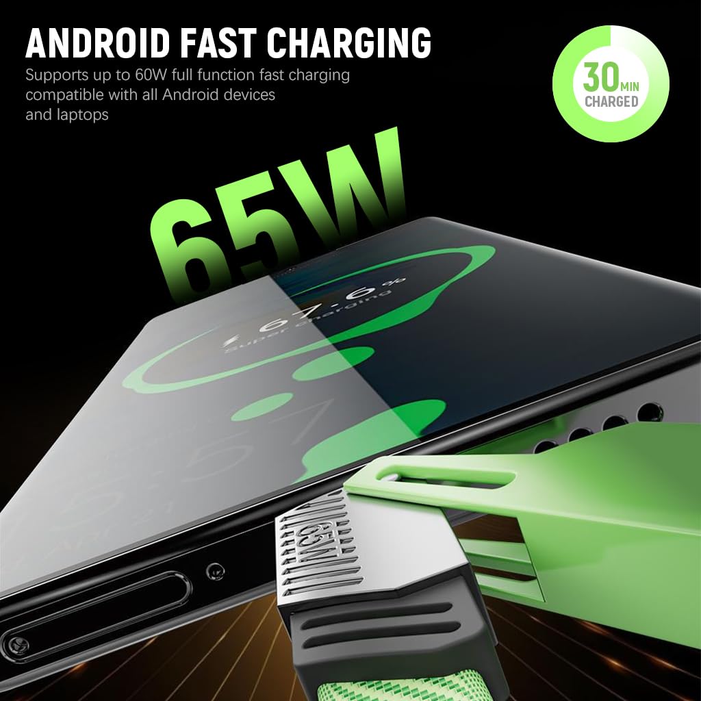 ZORBES 4 in 1 USB C Fast Charging Cable with PD 65W & 480Mbps Data Transfer | Green