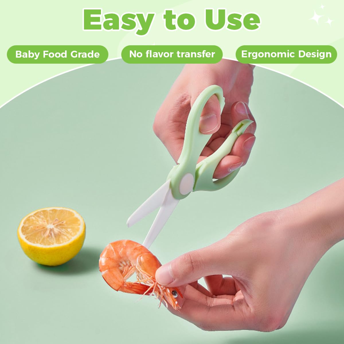 SNOWIE SOFT Baby Food Scissors for Safe Feeding with Safety Lock and Ceramic Blades | Includes Anti Slip Tongs and Storage Case