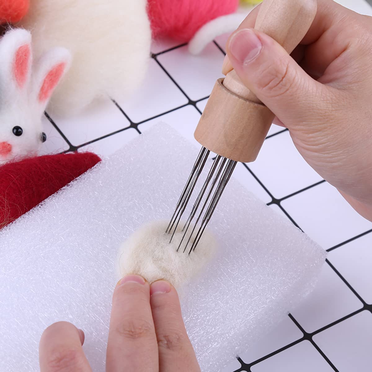 HASTHIP® Wooden Felting Needles Tool 8 Needle Wool Felting Needles Tool with Finger Cot for Beginner Professional Felting Art Supplies for DIY Felting Craft Handicraft