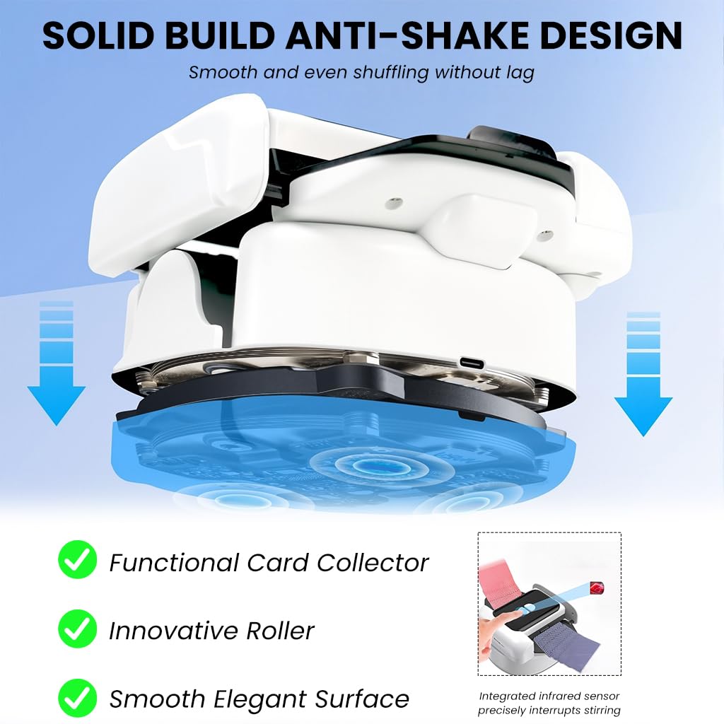 ZIBUYU Automatic Card Shuffler for 2 Decks with Auto-Off & Manual Stop | USB Rechargeable