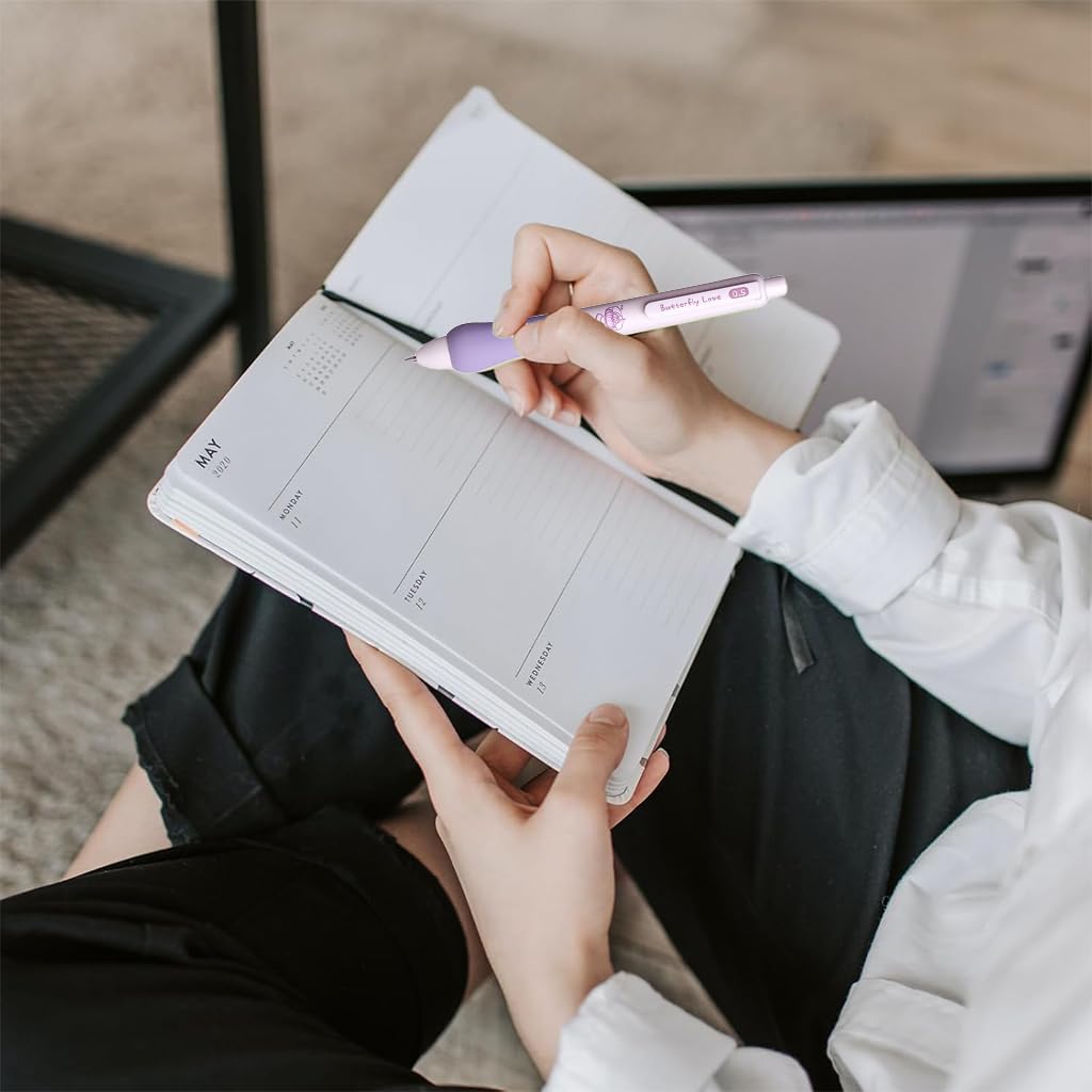 Zibuyu Click Pens 5 Pcs for School and Office with Foam Grips and Clip On Design | Smooth No Smudge Black Gel Ink