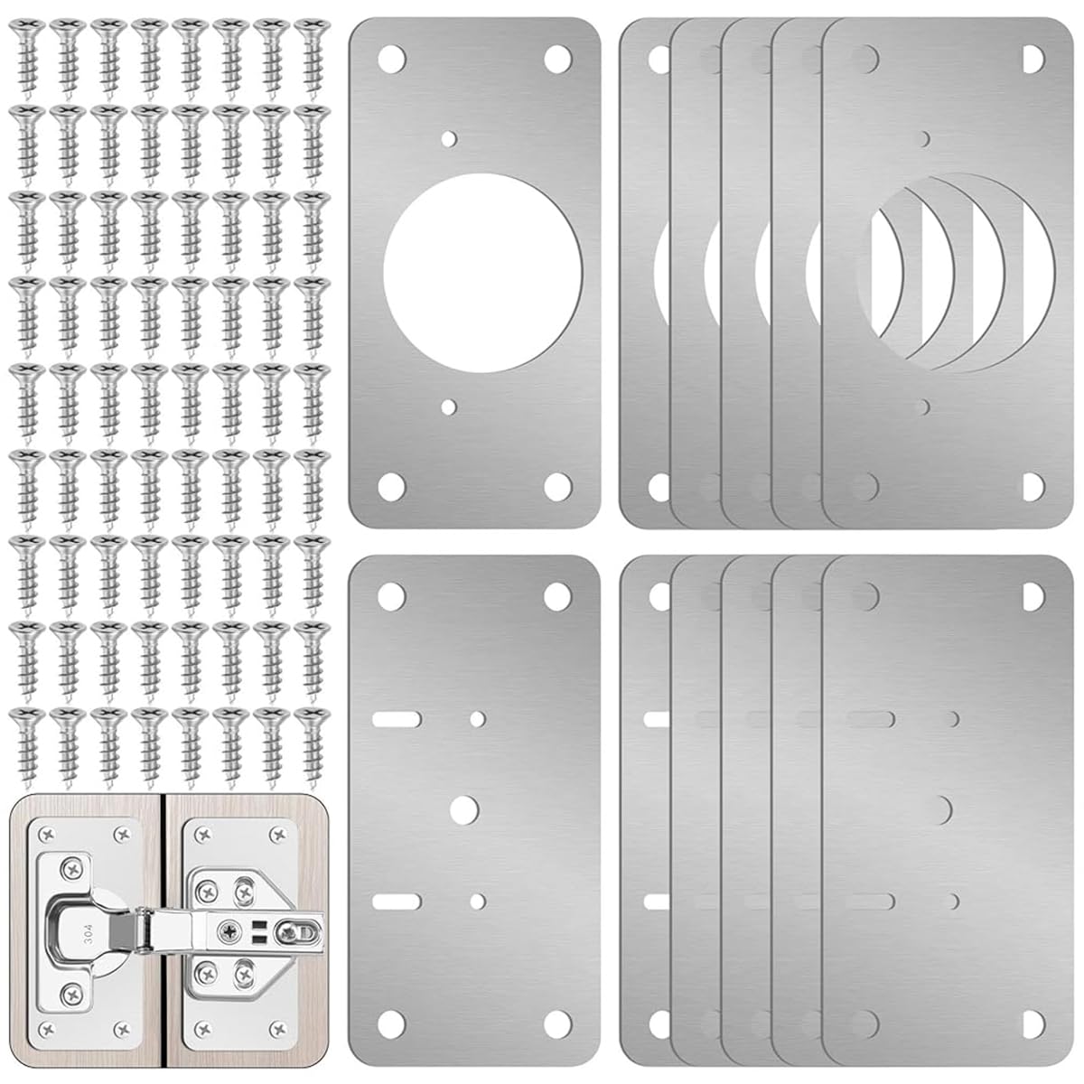 Hinge Repair Plates Kit for Doors and Cabinets with Pre Punched Holes 12PCS Stainless Steel