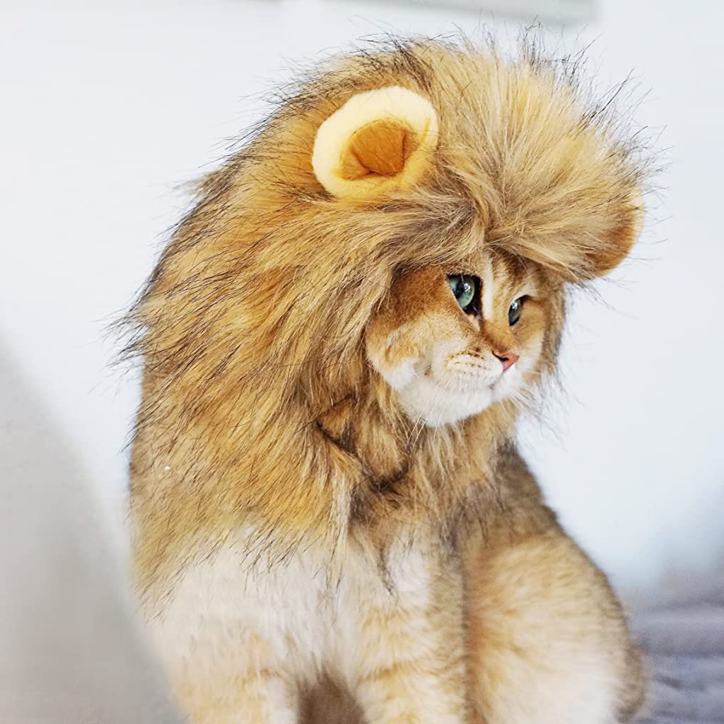 ZIBUYU Dog Sweater Lion Mane Costume for Cat featuring Realistic Wig | Fits Neck 38 cm and Below