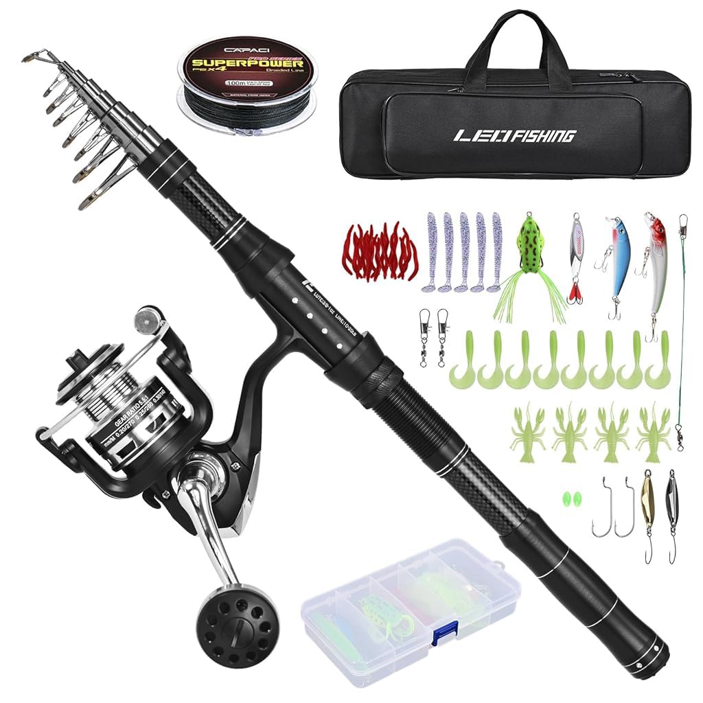 Proberos® Fishing Rod and Reel Full Set, 8.9Ft Metal Carbon Fiber Fishing Rod Reel with Fishing Accessories Set, Reel, Line, Hook, Sinker, Hard Bait, Soft Baitm, lures for Bass, Trout, Salmon