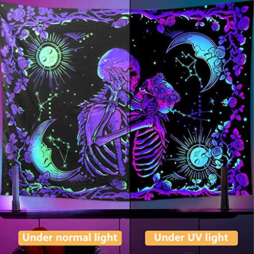 HASTHIP® UV Luminous Skull Tapestry, UV Reactive Tapestry Glow in The Dark, The Kissing Lovers Tapestry, Skeleton Wall Art for Bedroom Living Room for Room Dorm (51inch x 59inch)