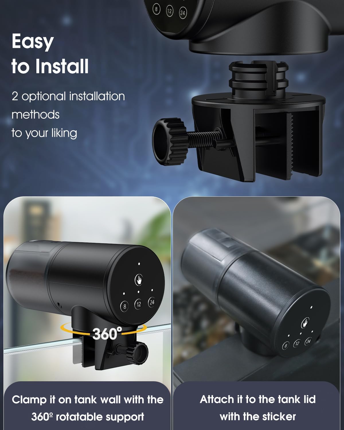 ZIBUYU Fish Tank Automatic Feeder for Home with 200ml Capacity and Moisture Proof Lid | 3 Feeding Modes