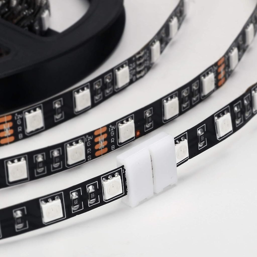 Zeitel Connectors for RGB LED Light Strip Extension with 10mm Gapless 4 Pin Design featuring Reusable PBT Material | Ideal for DIY and TV Lighting
