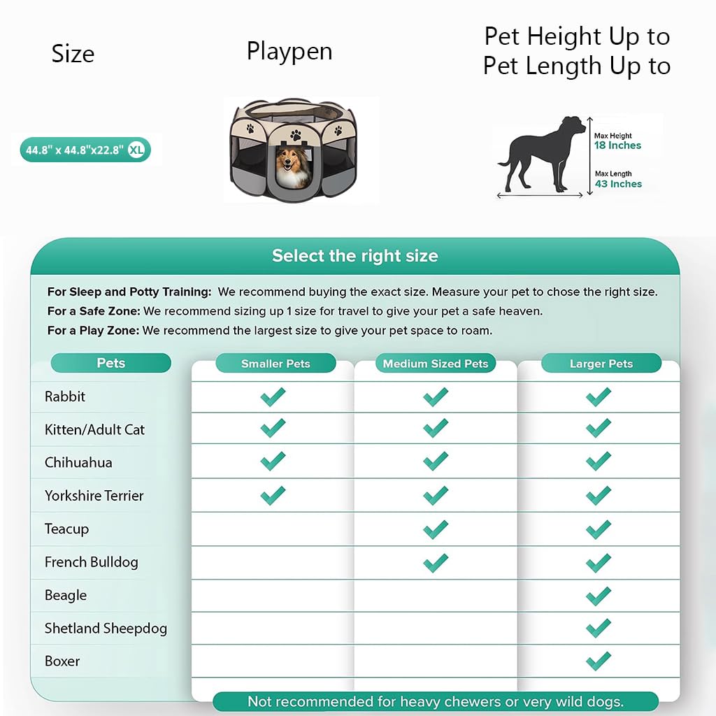 Qpets Foldable Pet Playpen for Cats and Dogs with Mesh Windows and Zipper Door 114×114×58cm