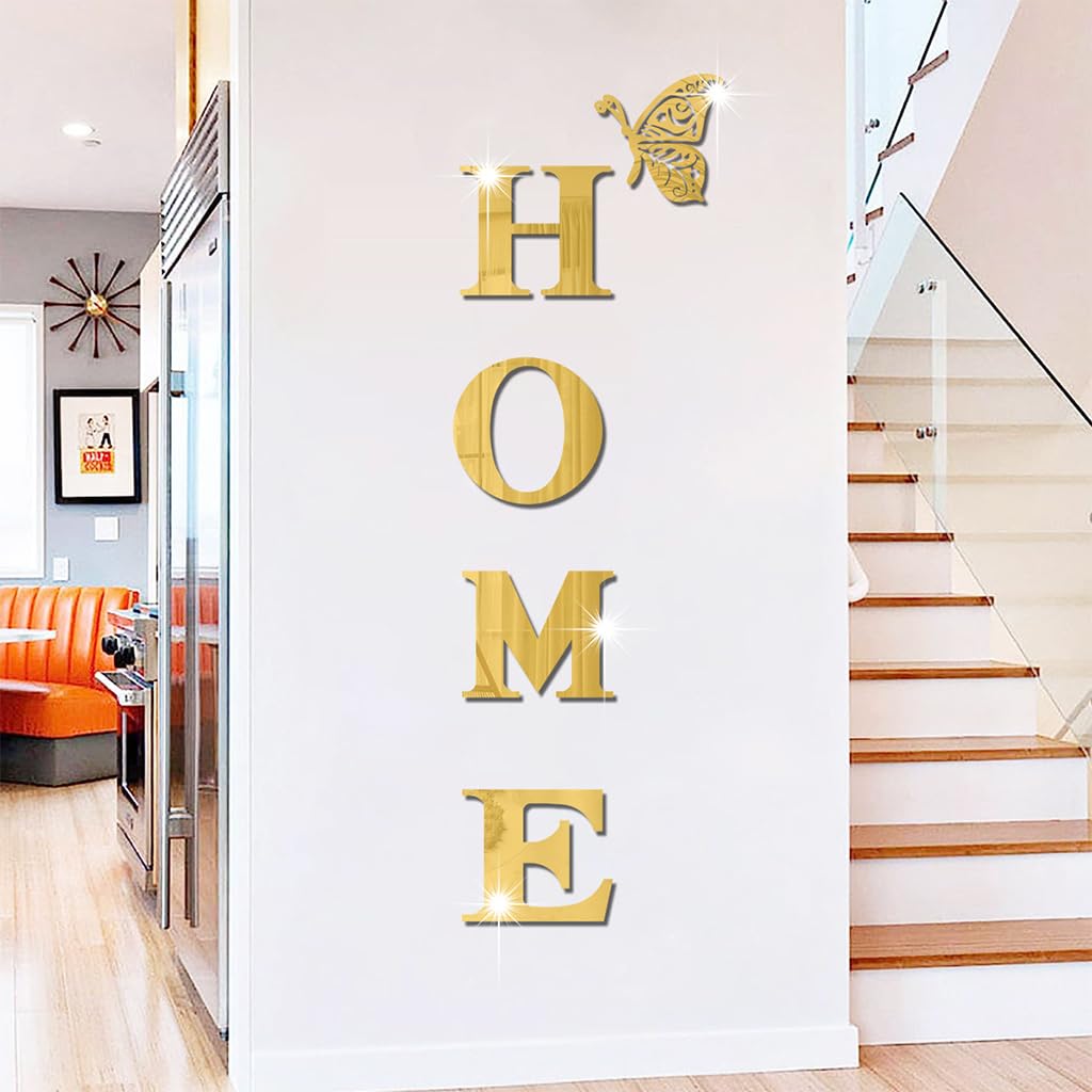 Supvox Home Wall Sticker for Living Room Decor with 3D Butterfly Design | Golden 5 Pcs