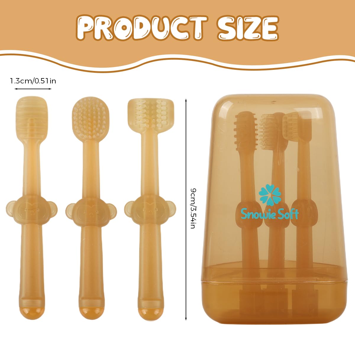 SNOWIE SOFT Silicone Baby Toothbrush Set for 0–18 Months with Tongue Cleaner and Gum Massager | Orange 3Pcs Infant Oral Care