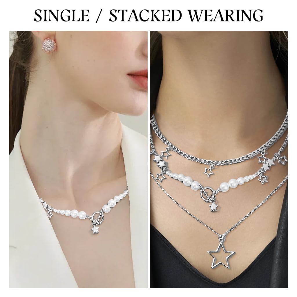 SANNIDHI Necklace for Women with Star Pendant and Pearl Trio Layered Chains | Gift Jewelry