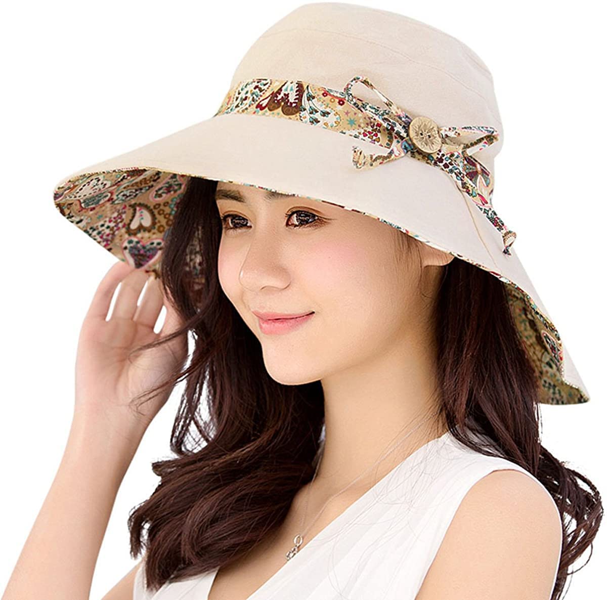 PALAY® Womens Sun Hat, Both Sides Wear, UPF 50+ Garden Beach Hat for Women Foldable Wide Brim Hat for Girls