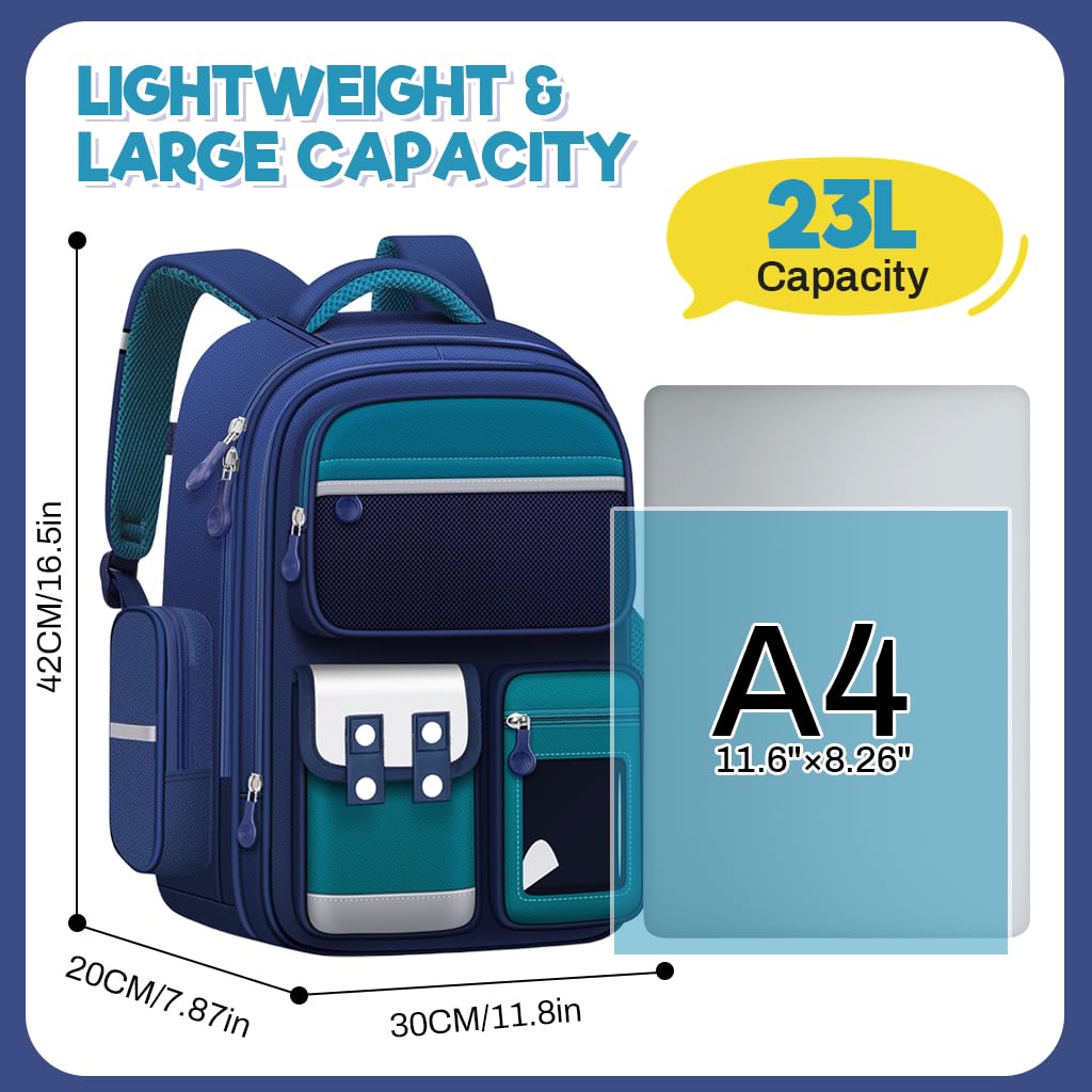 Large School Bag for Boys with 40x32x12cm Capacity and Padded Straps | Dark Green Laptop Backpack