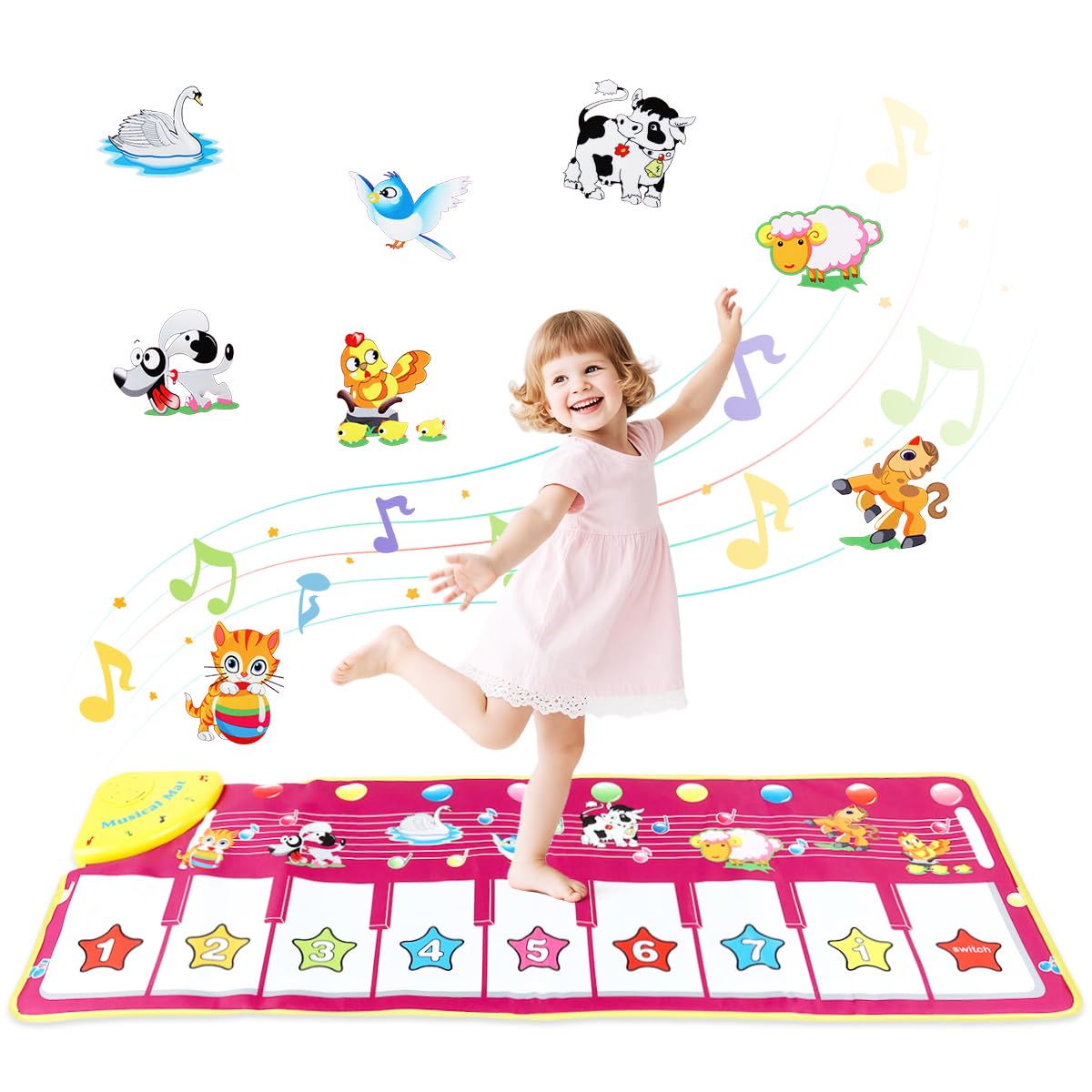 PATPAT Piano Keyboard Musical Mat for Kids with 8 Animal Sounds and Foldable Design 100×36cm