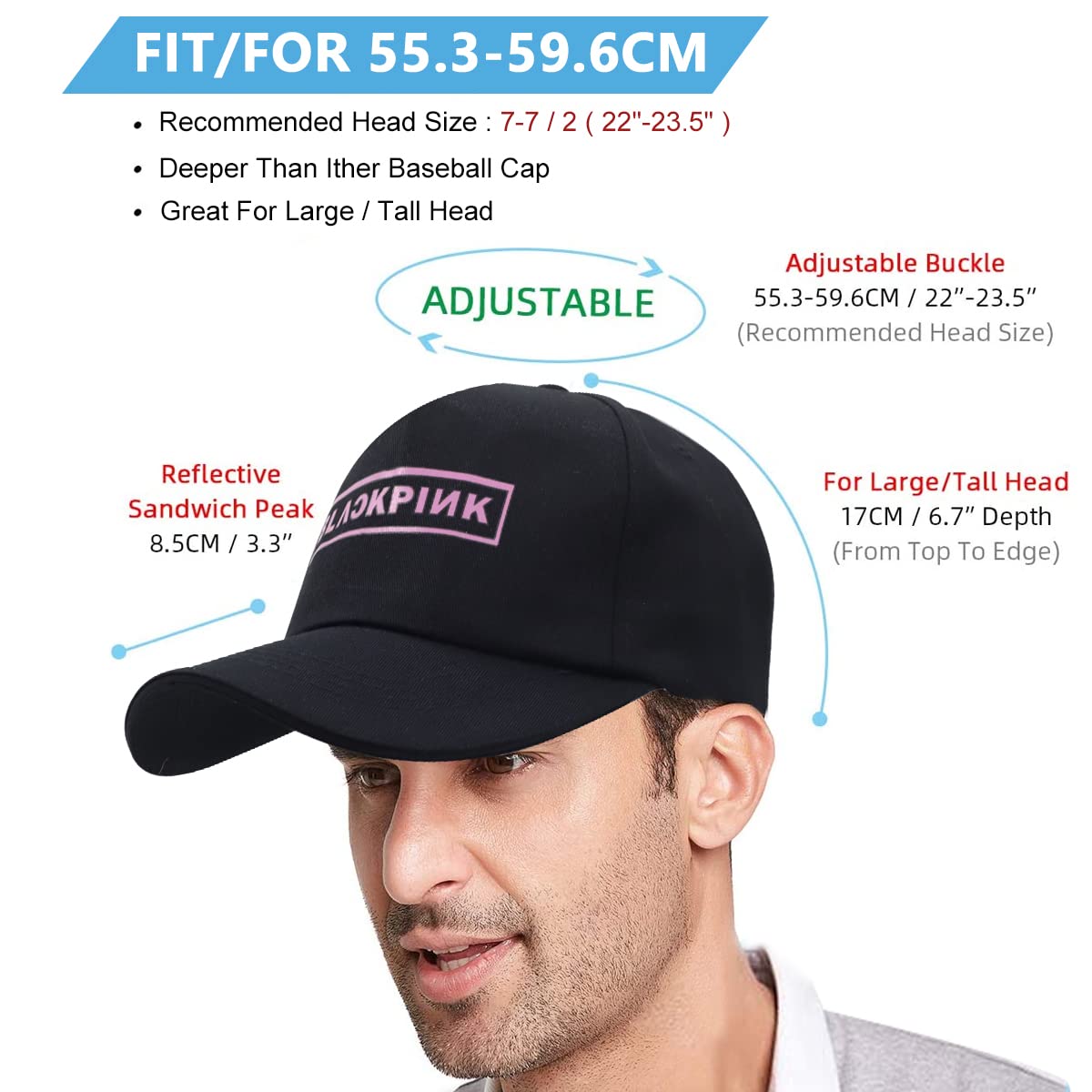GUSTAVE Blackpink Baseball Cap for Outdoor Activities with Adjustable Closure and 22–23.6 in Fit | Breathable Mesh Hat for Men and Women