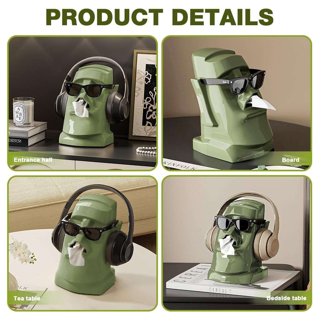 HASTHIP Headphone Stand for Table with 3 in 1 Tissue Box and Glasses Rack 14.5x17x23.5 cm | ABS Body