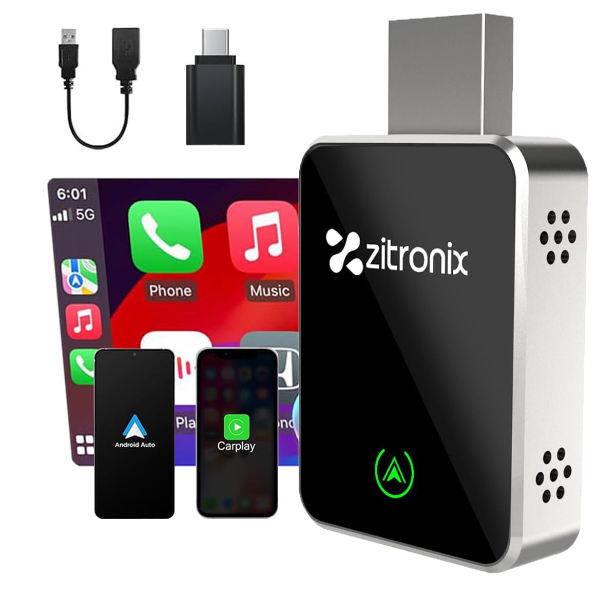 Zitronix Wireless CarPlay Adapter with Bluetooth 5.2 and Dual Band WiFi | Aluminum Alloy Housing