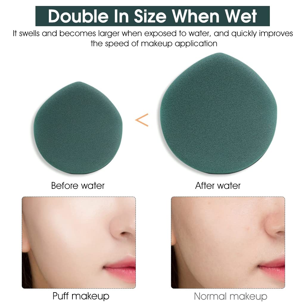 MAYCREATE Makeup Puffs Set for Liquid Foundation and Powder featuring Wet Dry Dual Use | 7pcs Non‑Latex Green Sponges