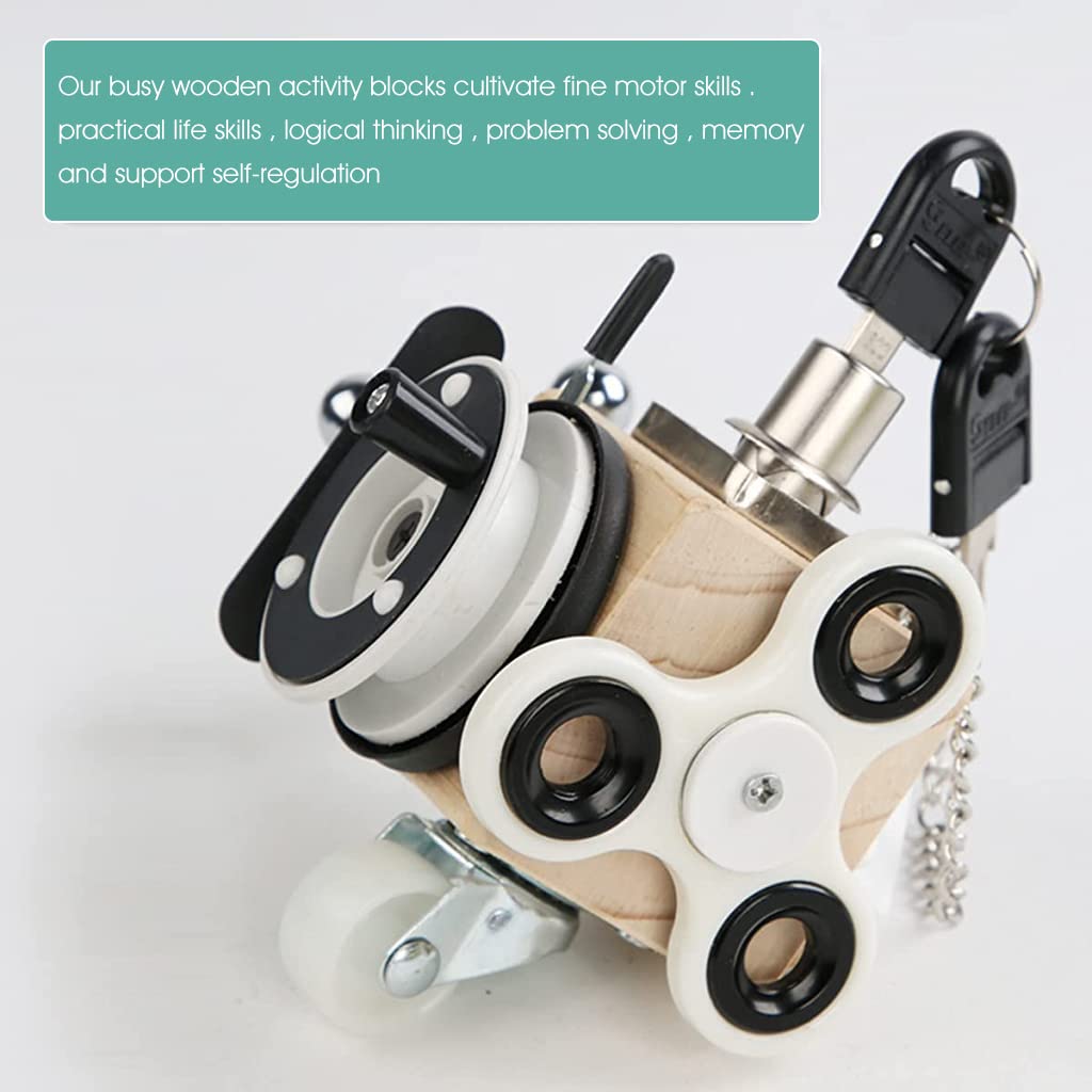 ZIBUYU Wooden Montessori Busy Board Cube for Parent Kids Activity with 7 in 1 Toys | Educational Sensory Toy for 1 4 Year Old Toddlers