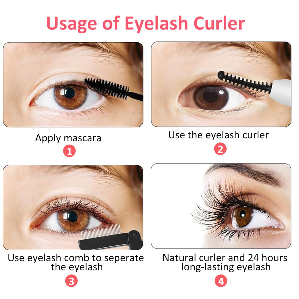 MAYCREATE Heated Eyelash Curler with 3 Temperature Modes and 15° Curved Comb | USB Rechargeable