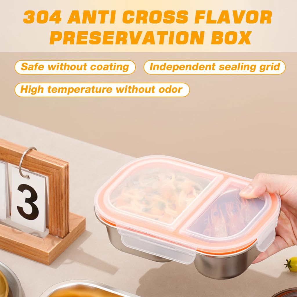 Supvox Stainless Steel Snack Box Containers with 2 Compartment Condiment Cups for Home and Travel White